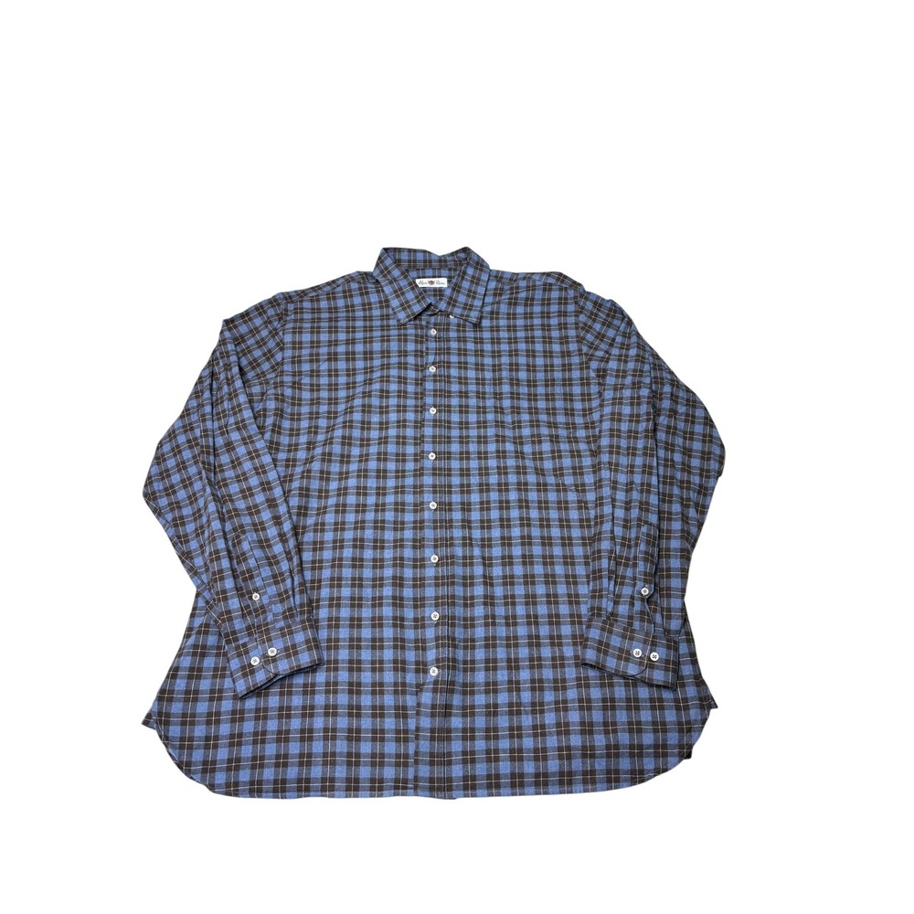 Alan Paine Mens XXL Blue Brown Plaid Long Sleeve‎ 100% Cotton Button Down Shirt
